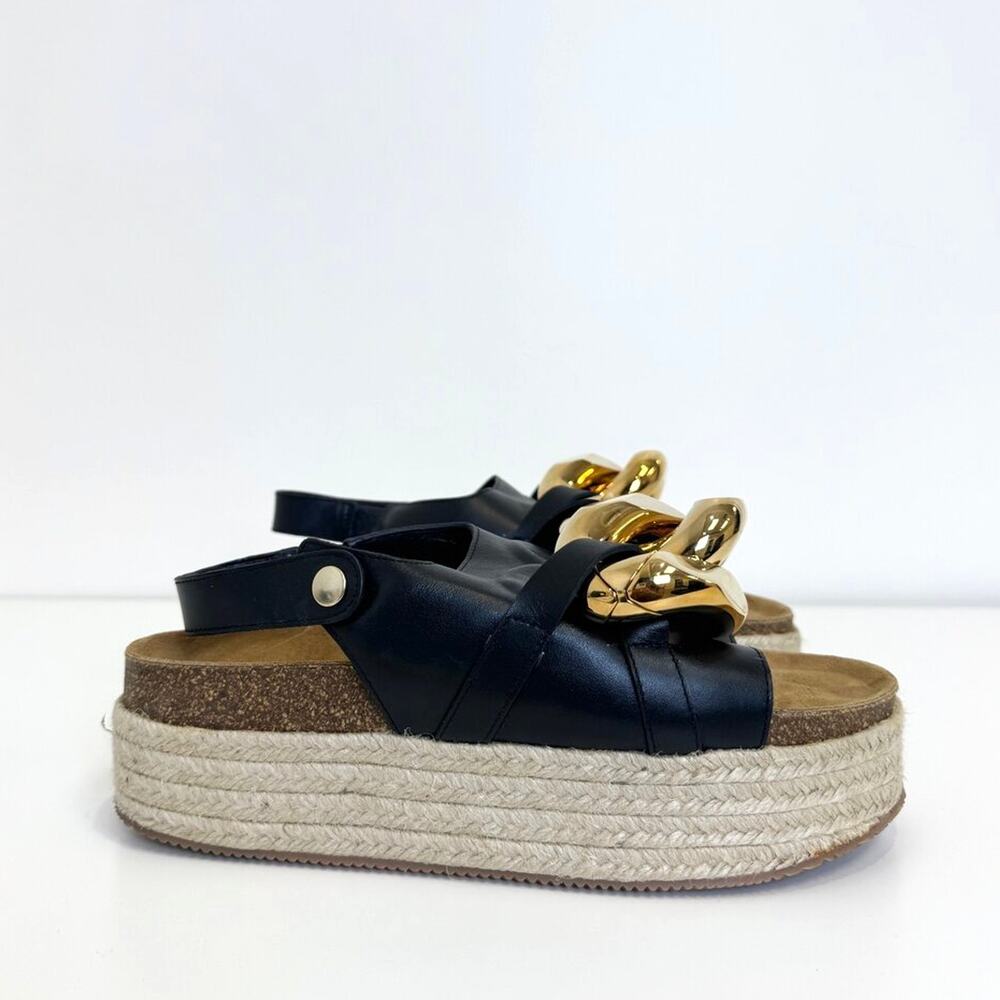 JW Anderson Gold Chunky Chain Platform Slingback Sandals 40 Black Leather Shoes